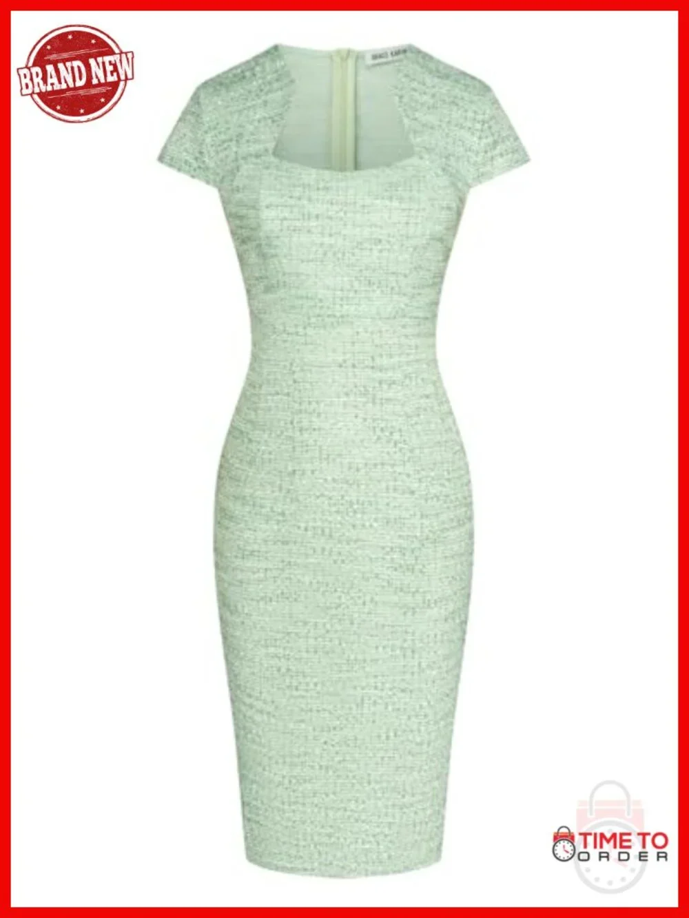Cap Sleeve Tweed Pencil Dress Bodycon Work Dress